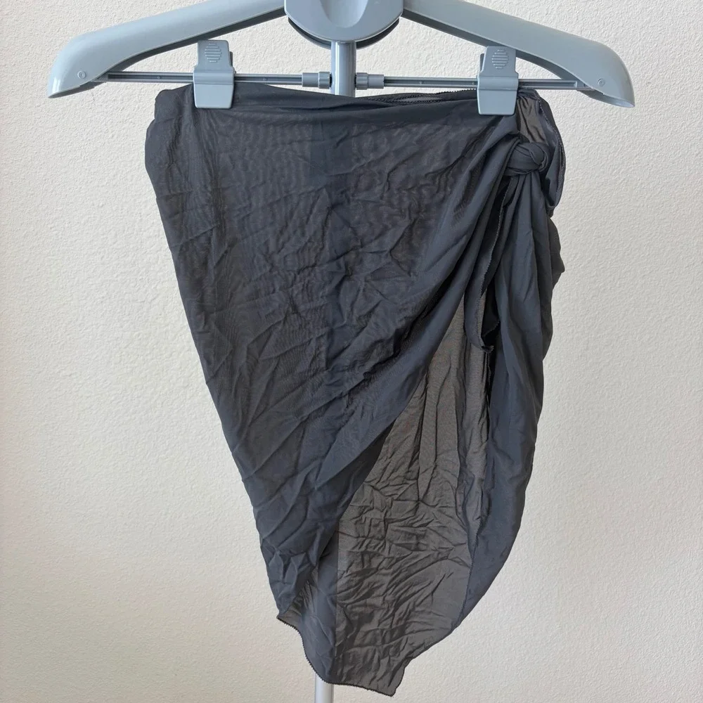 Skims Summer Mesh Short Sarong Women L/XL Onyx Grey Sheer Side Tie Swim Coverup